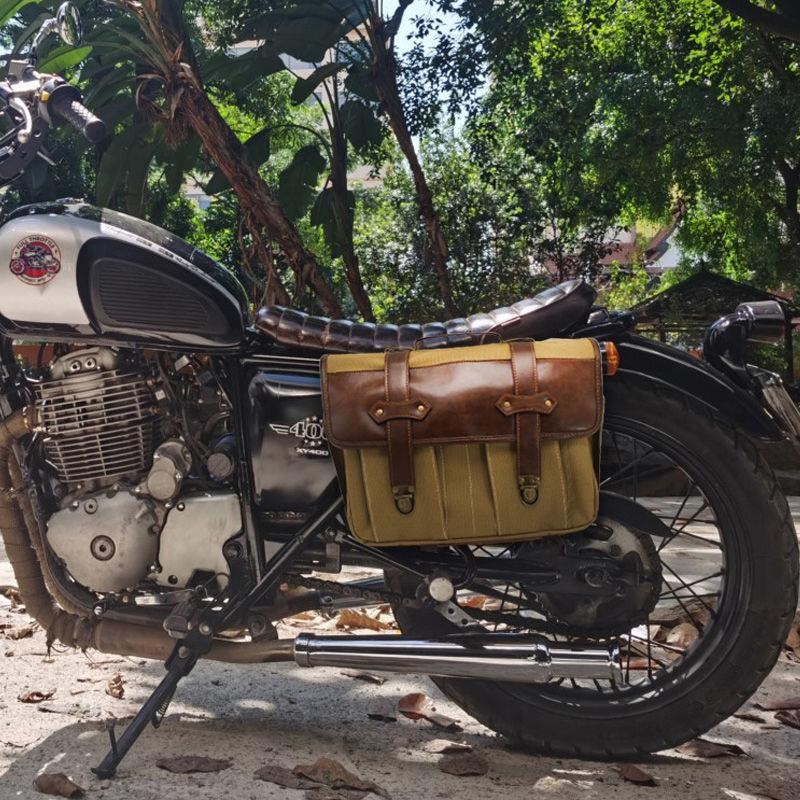 复古男女机车摩托车侧包通用防水边包帆布挂包骑士马鞍包工具包