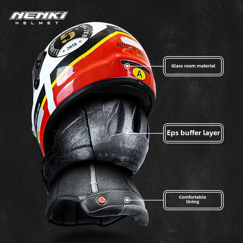Nenki头盔覆古全季男女头盔全国趋势玻璃纤维摩托车碳纤维巡航摩