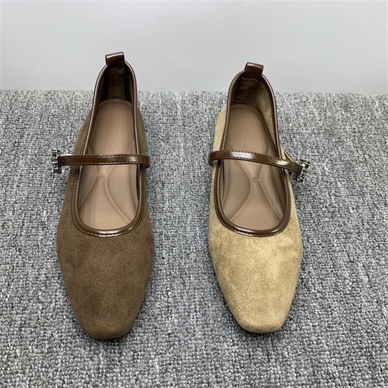 断码处理复古绒面方头玛丽珍鞋女2025夏季新款一字扣带软底奶奶鞋