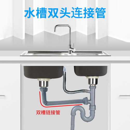 厨房水槽双螺纹连接管螺口软管双槽单槽洗菜盆排水延长下水管配件