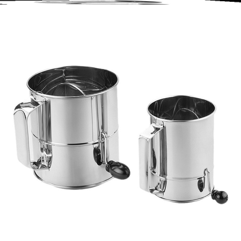 不锈钢手摇粉筛大号8杯筛粉器手持面粉筛撒粉滤网筛家用烘焙工具s