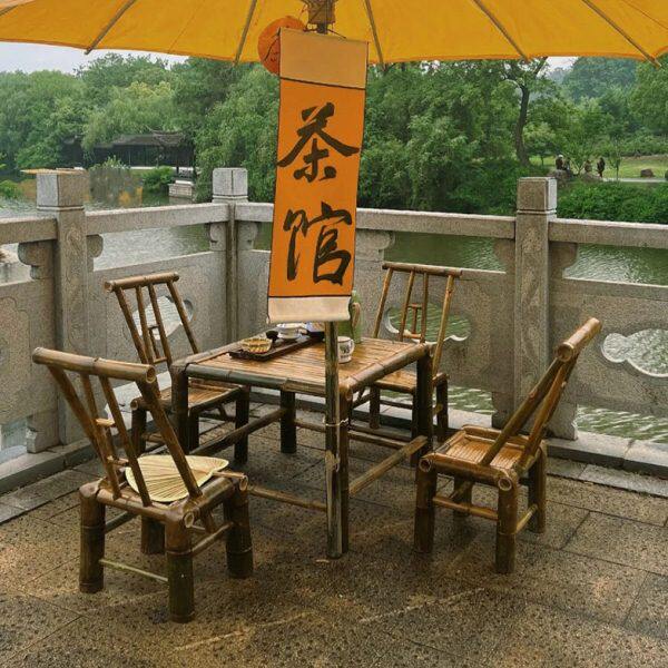 恬梦家居网红茶馆竹桌椅禅意复古风户外竹桌子老式手工编织竹椅子