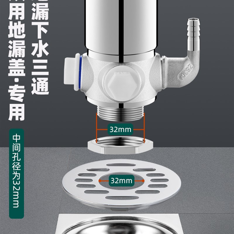 洗衣机下水管三通分水器洗手盆烘干机排水管道二合一出水地漏接头