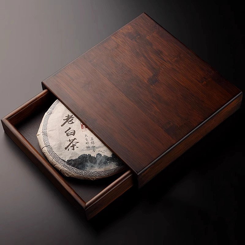 叙锦竹制茶饼盒实木分茶盘普洱茶具配件高档饼茶盒开茶工具茶钳刀