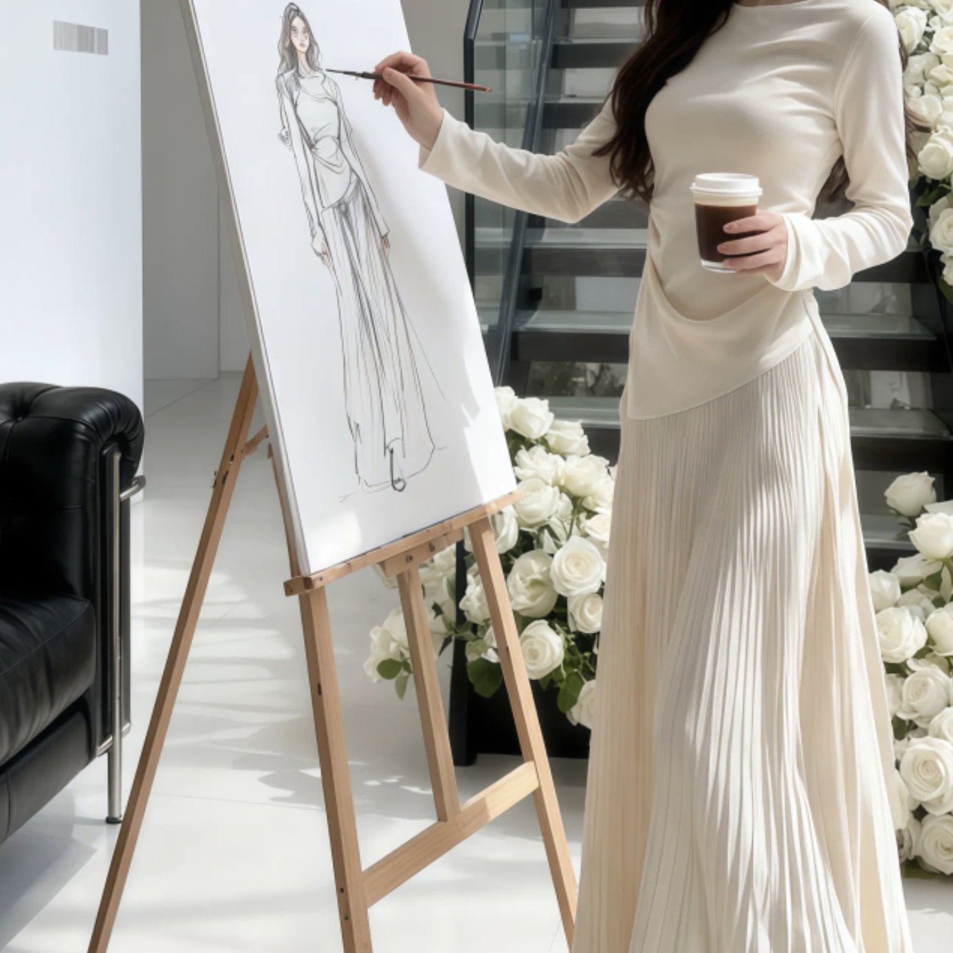 简约知性套装女秋气质上衣半身裙老钱两件套