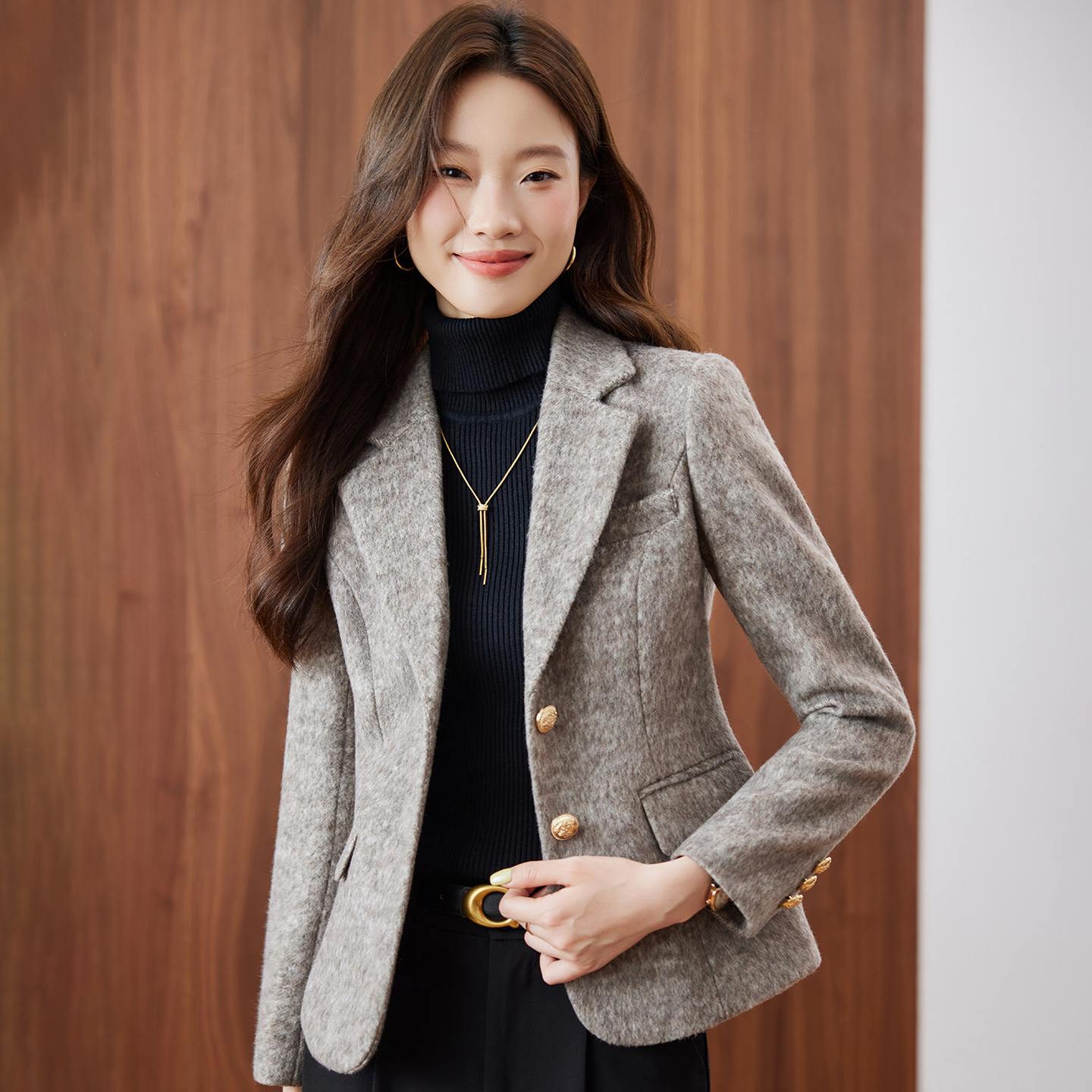羊毛西服外套女2025秋冬季新款时尚简约气质女神范小个子短款西装
