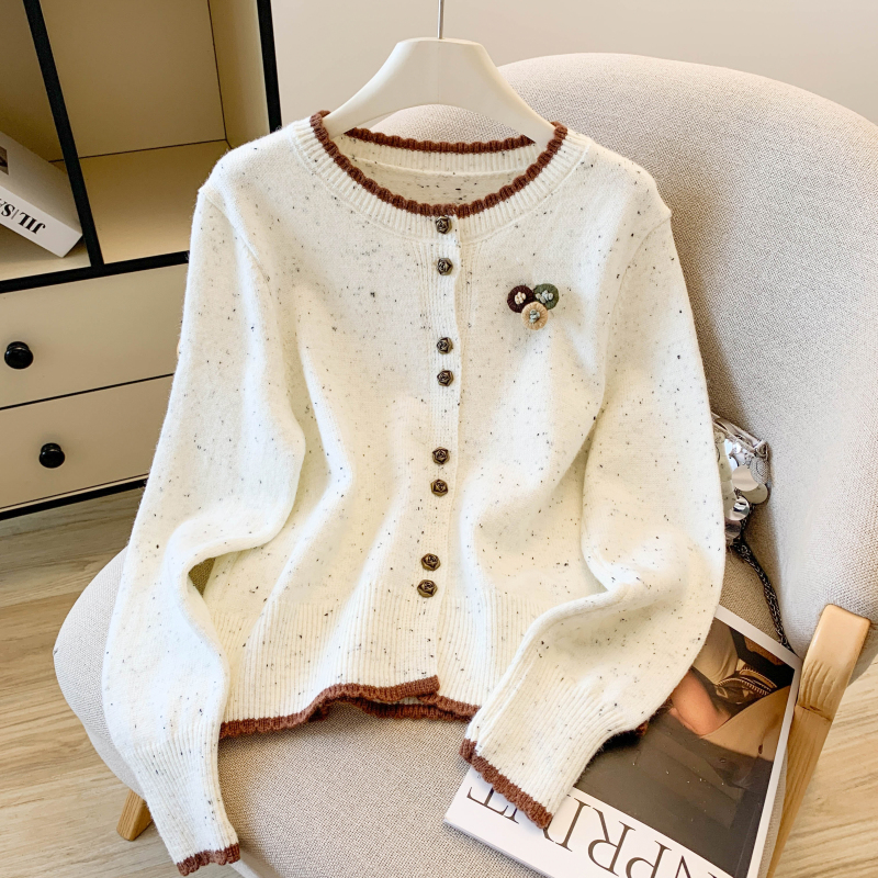 实拍 秋冬小个子女复古气质小香风法式百搭毛衣套头圆领开衫潮