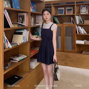 DH OFFICIAL 大花范西转校生短款背带连衣裙女春韩清冷感收腰