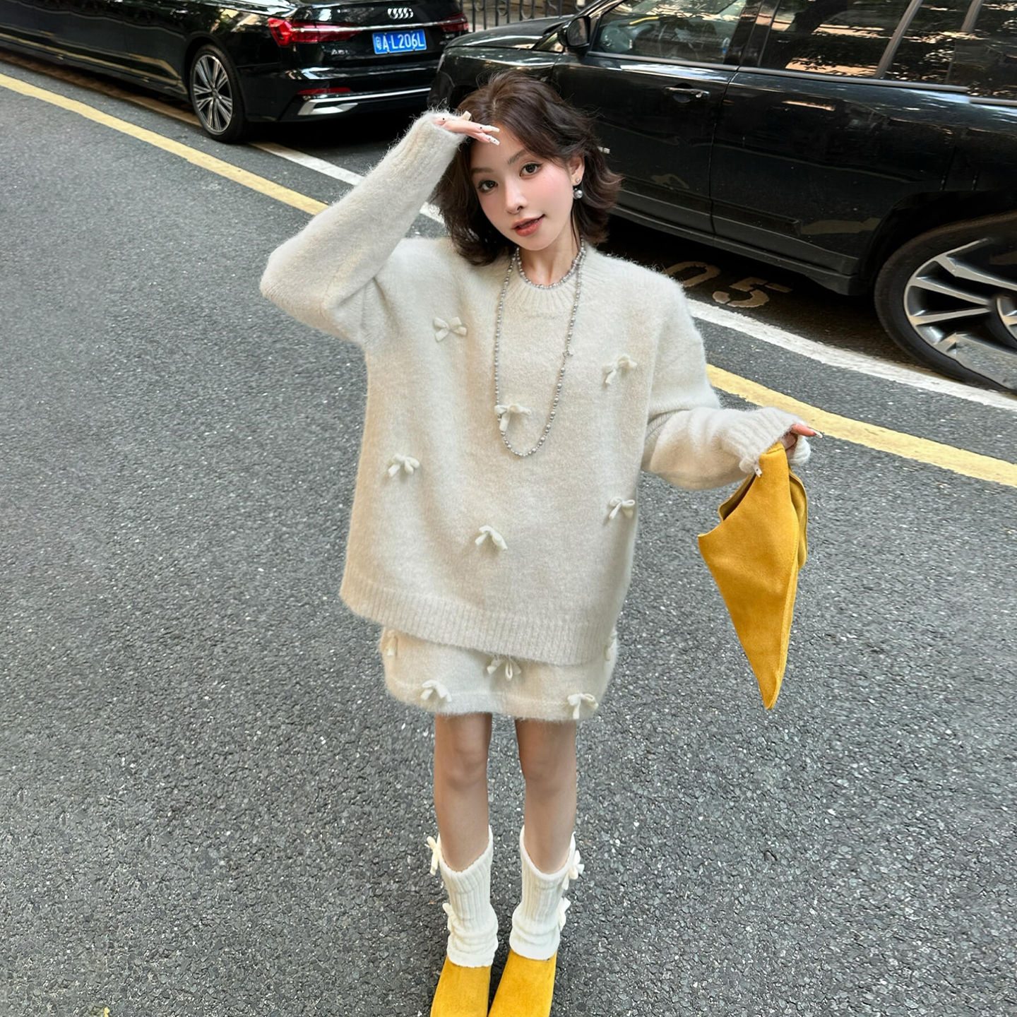 红色圣诞穿搭针织毛衣连衣裙子女2025新款秋冬季小香风套装高级感