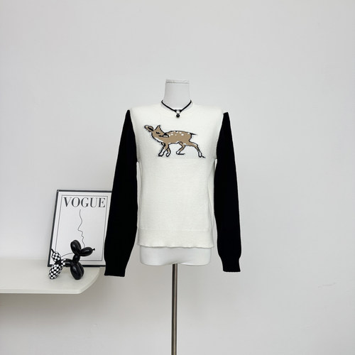 早安樊樊25N圣诞小鹿30.3绵羊毛提花针织上衣女秋冬套头毛衣