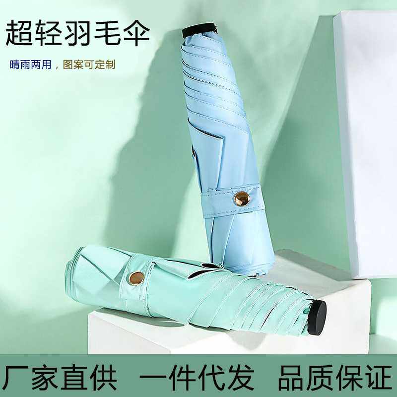 三折伞超轻羽毛伞防紫外线晴雨两用伞可印LOGO黑胶防嗮伞遮阳伞
