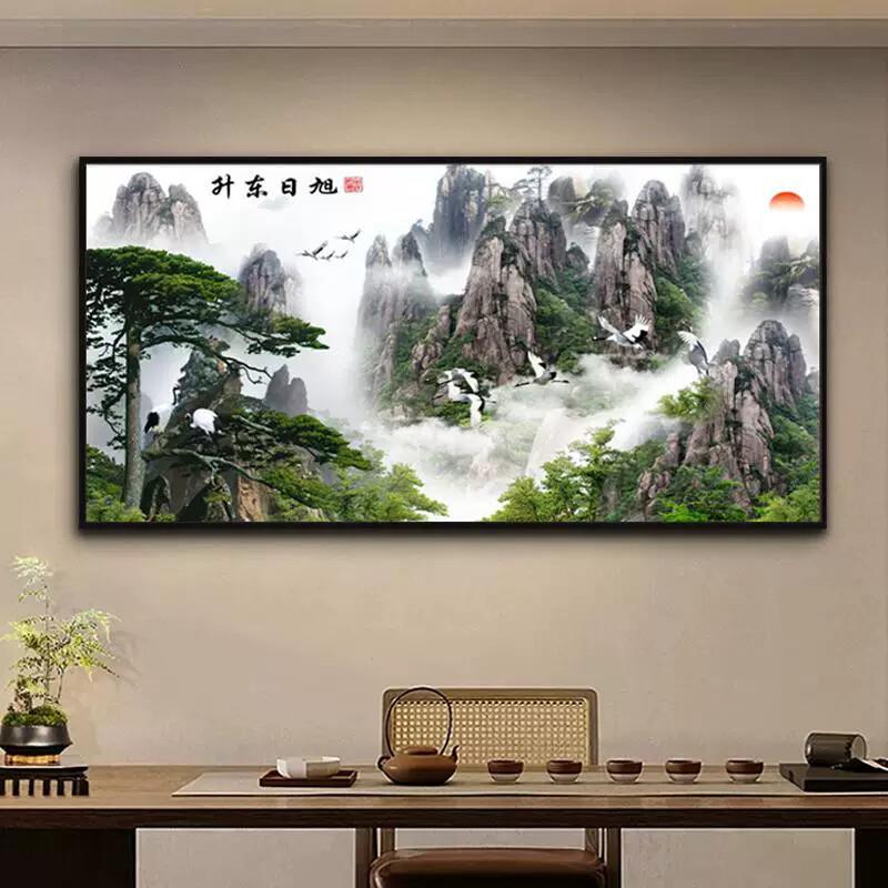 中式客厅山水风景画装饰画办公室茶室饭厅挂画风水背景墙上挂壁画