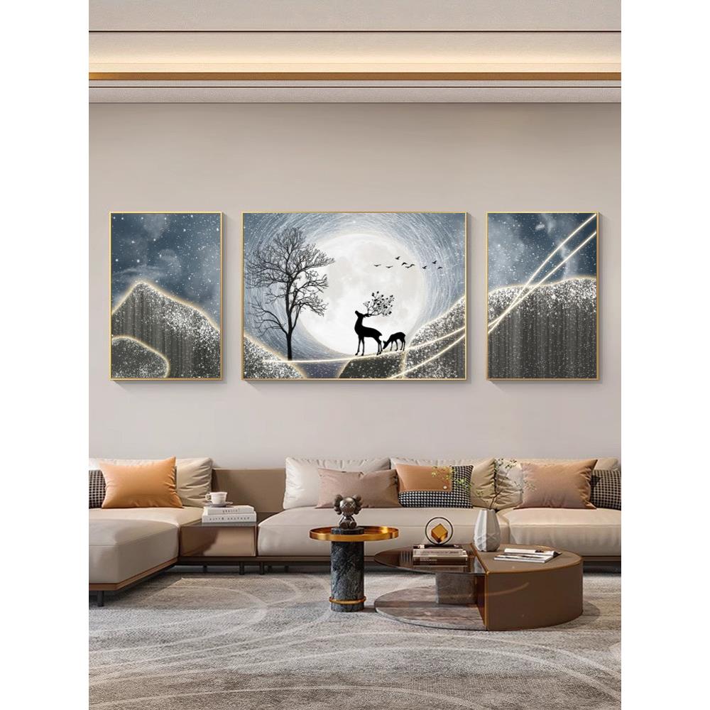 晶瓷画立体镶钻壁画客厅装饰画挂画现代沙发背景墙面画轻奢三联画