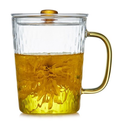 玻璃杯带盖耐高温办公室男女喝茶水杯家用透明喝水杯子泡花茶茶杯