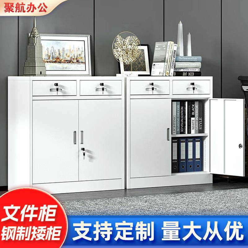带锁家用储物柜子二斗矮柜办公室文件柜铁皮柜钢制桌下收纳矮柜