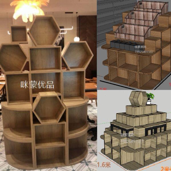 超市端头货架实木多层板木盒陈列堆木框组合展示台超市异形美陈堆