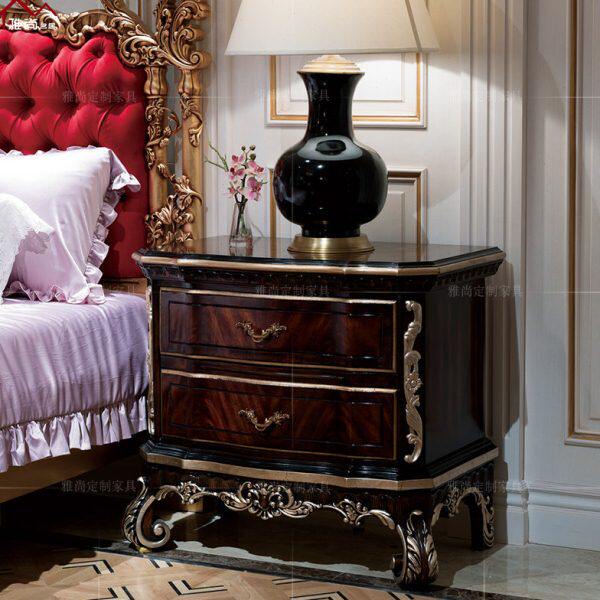意大利新古典床头柜大号大尺寸高款床边台灯柜实木描银黑褐色高端