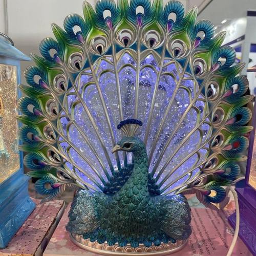 彩云之南孔雀音乐盒摆件飘雪小夜灯纯手工制作艺术品生日礼物