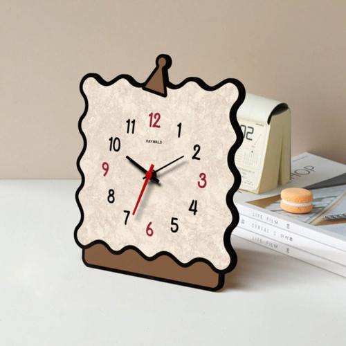桌面时钟卡通饼干摆放式静音石英钟客厅电视柜小摆件卧室摆台装饰