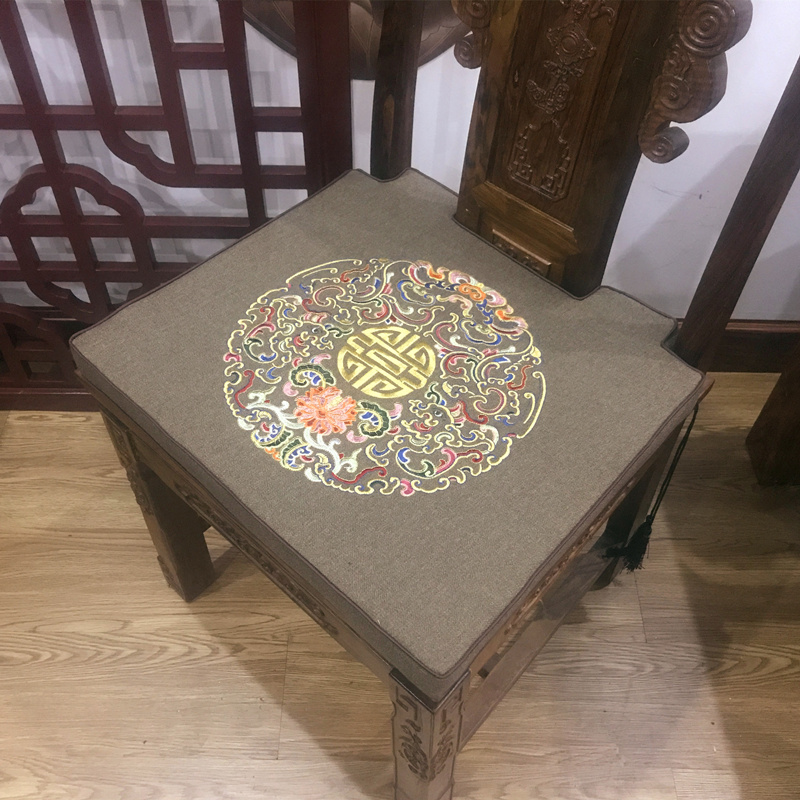 冬季中式棉麻刺绣餐椅坐垫太师椅B官帽椅海绵垫子防滑棕垫加厚定