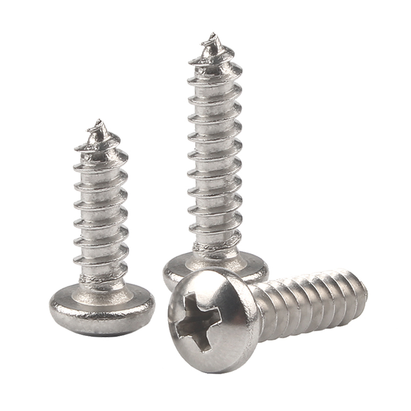 304不锈钢圆头自攻螺丝钉盘头十字木螺钉FPA尖尾大头自攻钉M1M2-M