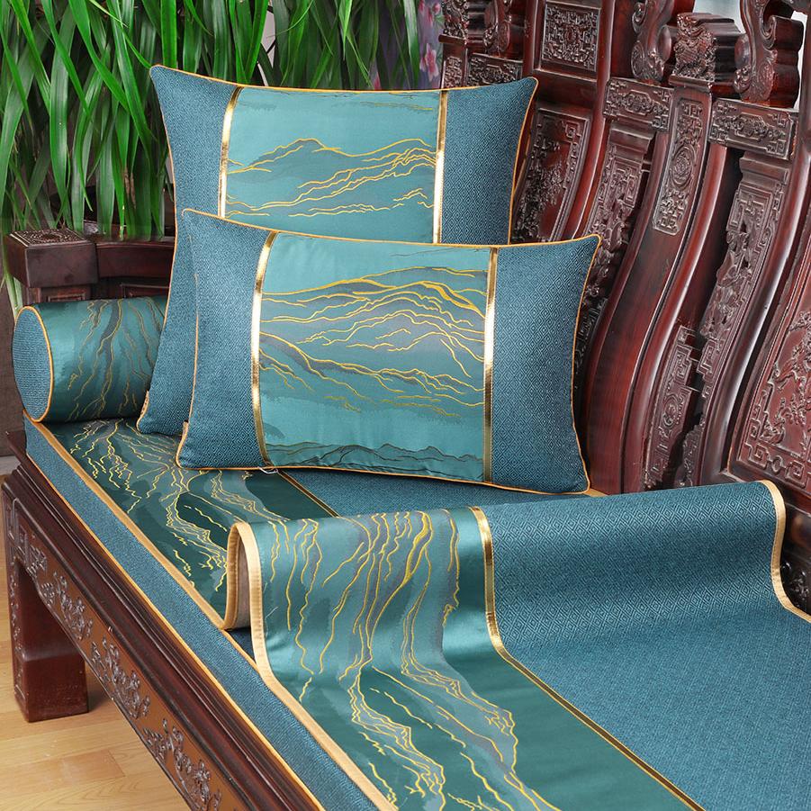 新中式实木e沙发垫靠背巾沙发巾薄垫防滑坐垫红木全盖布四季通用