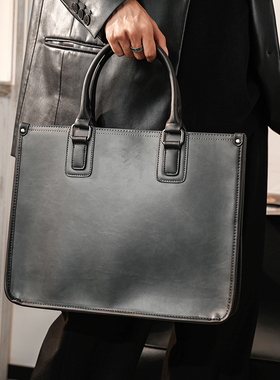 新款灰色商务公文包手提s包 潮牌男包单肩包斜挎包时尚揹包电脑包