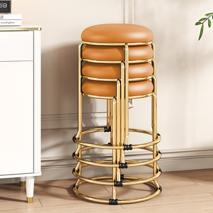 凳子家用加厚现代简约轻奢圆凳子可叠放餐桌N椅子化妆高级感钢筋