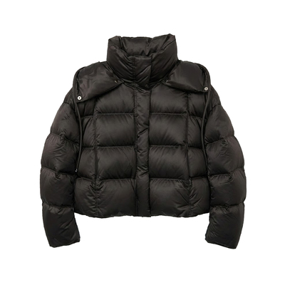 【巴依拉野】黑色短款连帽面包服羽绒服女保暖显瘦立领外套411515