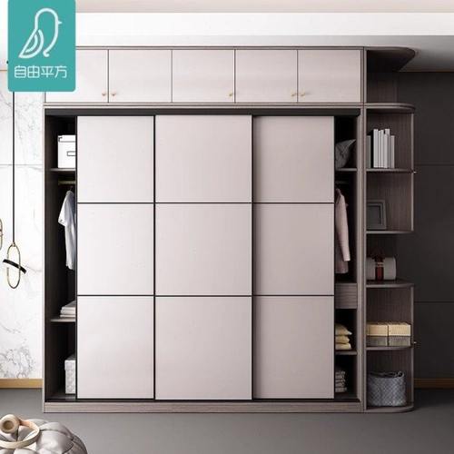 轻奢衣柜实木家用卧室推拉门移门定做大容量衣橱组合简易组装zy