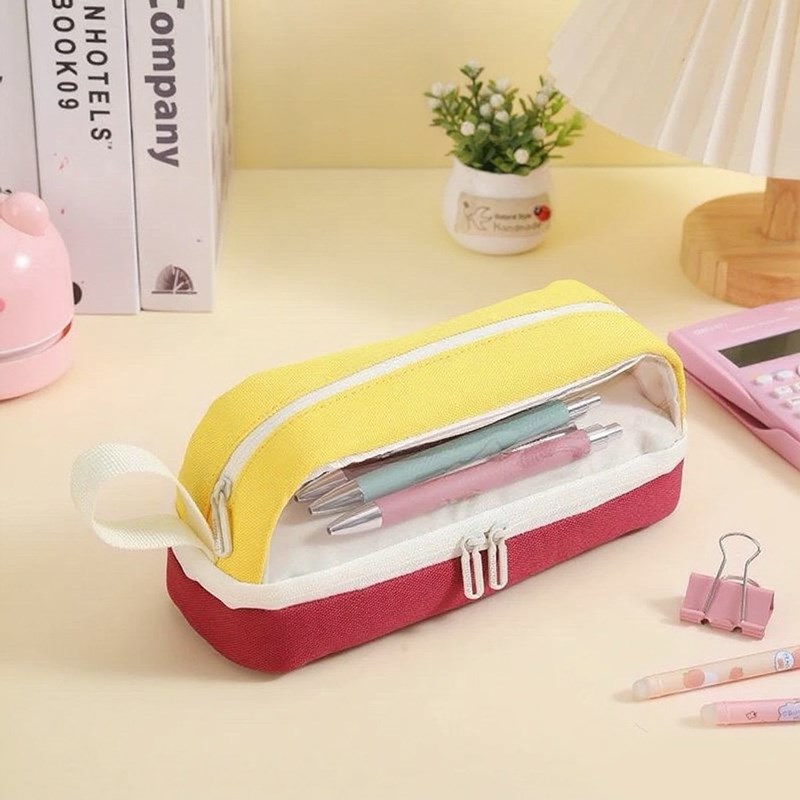 简约透明学生笔袋大容量三层l拼色文具袋文具收纳袋男生女生文具