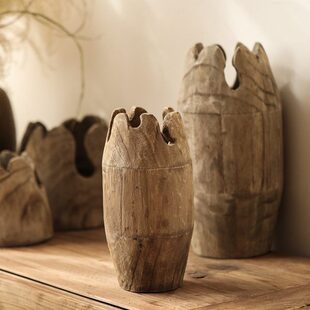 木制圆桶花插泡桐木手工打磨复古做旧民宿实木侘寂风花瓶摆件木质