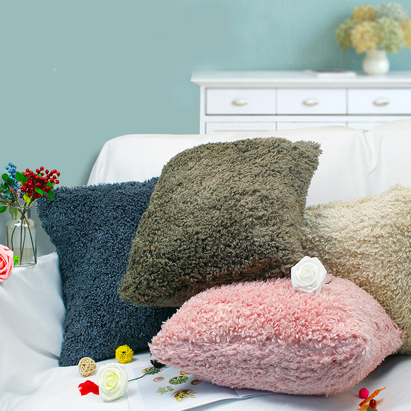 包邮定制大号田园冰菊纯色抱枕套毛绒靠垫床沙发W靠枕中号小号