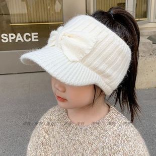 儿童帽子女孩洋气秋冬季女童加厚保暖毛绒护耳空顶帽大帽檐棒球帽