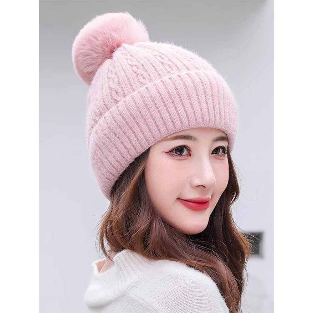 帽子女冬季青年针织帽骑车出行保暖帽护耳加绒毛球毛线帽,服饰配件/皮带/帽子/围巾,帽子,淘宝优惠券,粉丝福利购,淘宝优惠卷