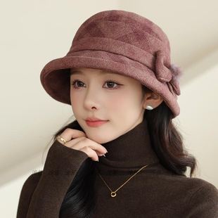 时髦老太太2025新款帽子中老年人女秋冬季妈妈毛呢礼帽盆帽渔夫帽
