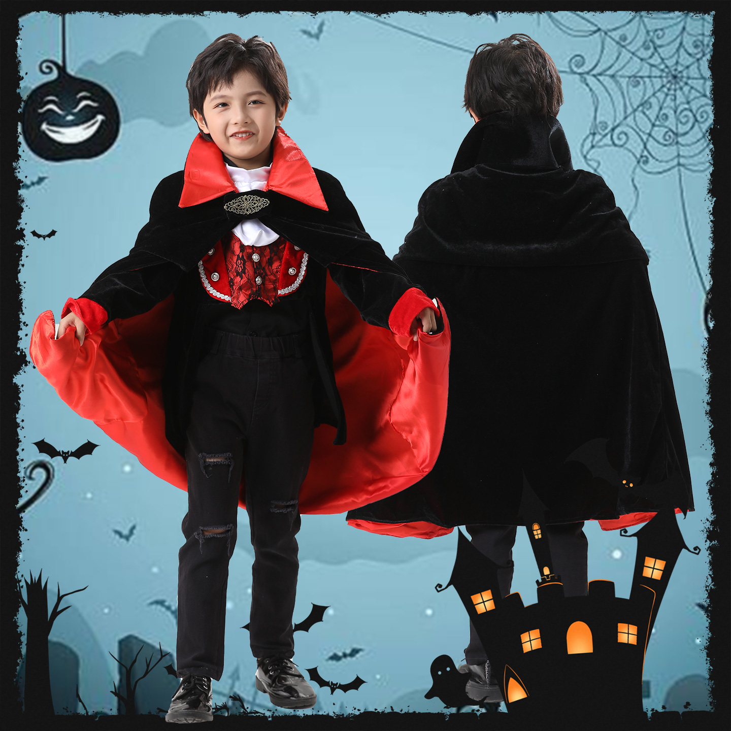 万圣节表演服装儿童吸血鬼衣服