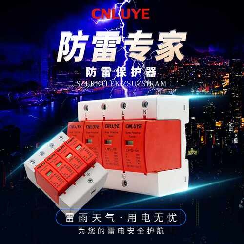 浪涌防雷保护器385VAC家用交流电涌开关2P4P带指示窗口光伏避雷器