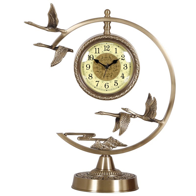 TQJ中式黄铜h座钟床头静音客厅坐钟装饰摆件台钟卧室钟表石英钟