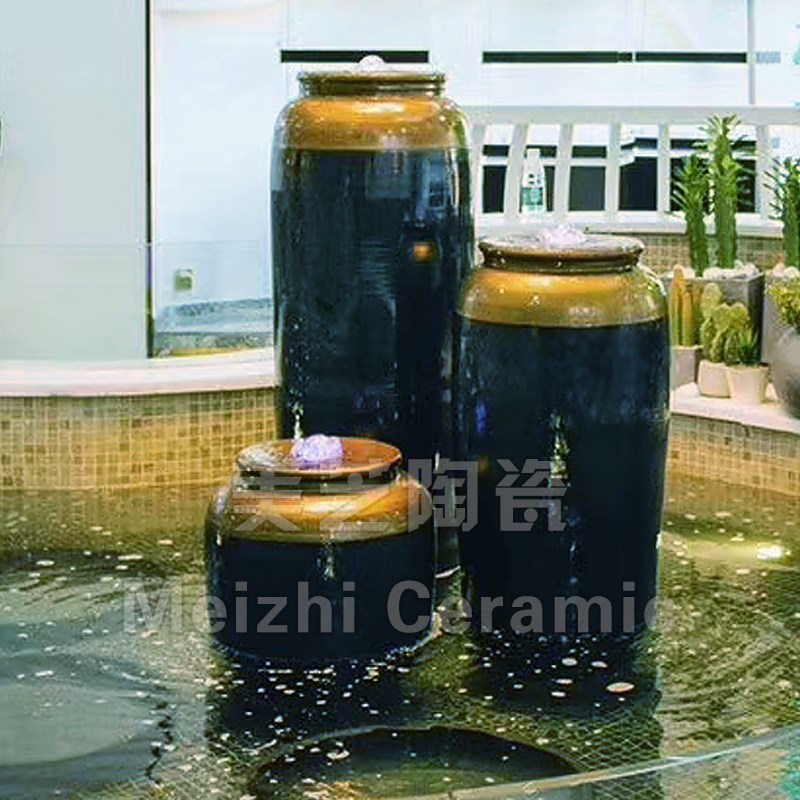 客厅会所招财流水陶罐涌泉水景花瓶加湿器喷水缸水系Y景观流水摆