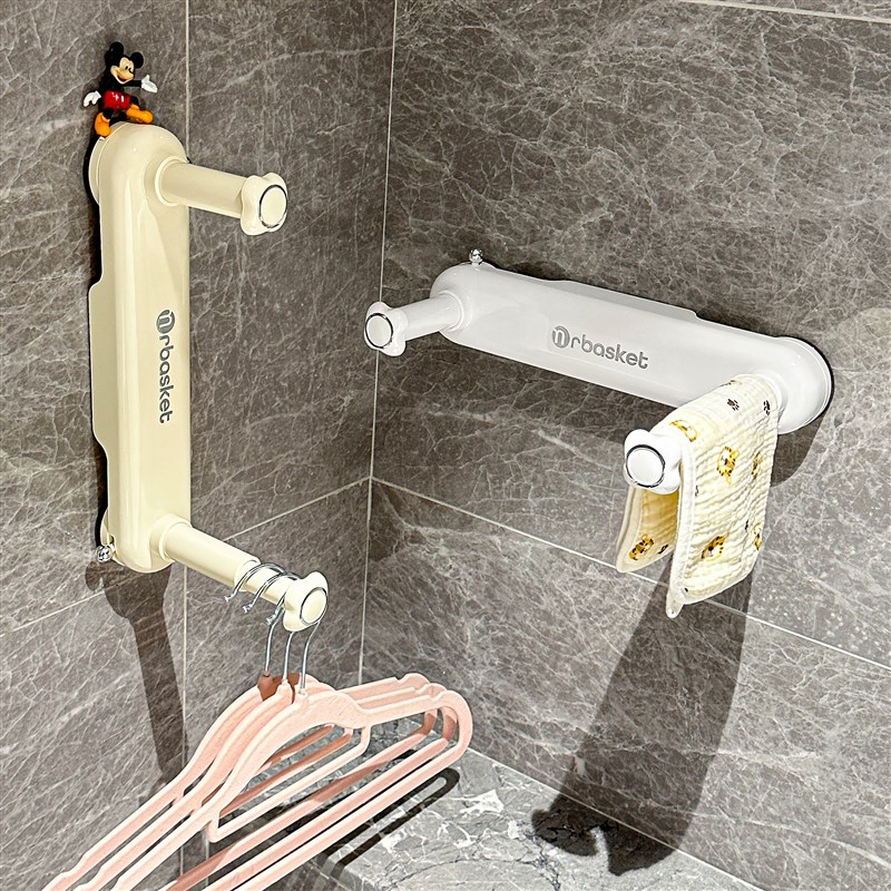 吸盘衣架收纳f架免打孔家用阳台浴室壁挂多功能置物架衣架伸缩挂