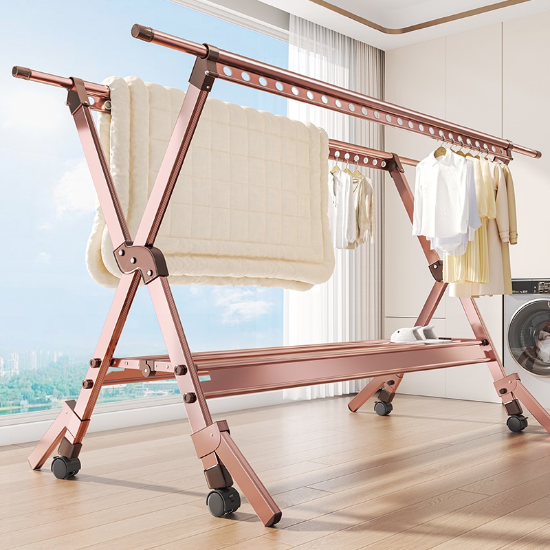 晾衣架落地家用阳台折叠r晒衣架室内伸缩挂衣杆凉晒衣架晒被子神