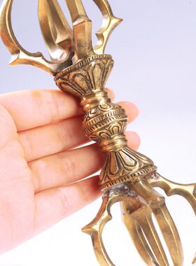 五股饰品玩尼泊尔藏金刚把手把件杵黄铜底座解压家用式 家居摆件