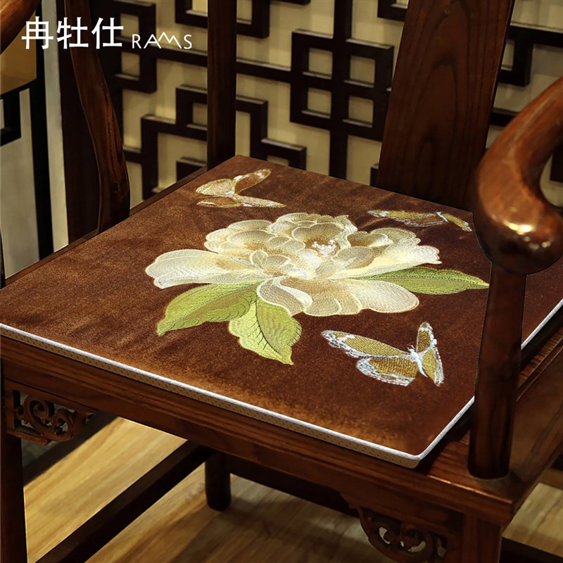 中式刺绣牡丹红木沙发坐垫耐脏实A木家具圈椅太师椅茶椅子座垫靠
