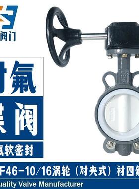D371F4-16C化工耐腐蚀耐酸碱PTFE衬四氟密封对夹式铸钢衬四氟蝶阀