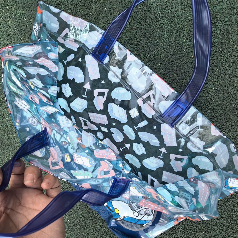 日单尾货可爱小警车半透明防水手提袋PVC沙滩袋杂物收纳袋游泳包