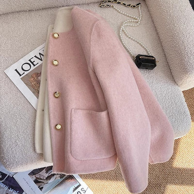 粉色小香风双面羊毛毛呢