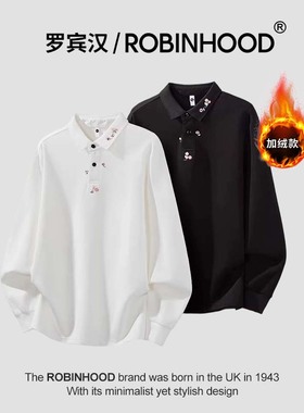 ROBINHOOD/罗宾汉美式复古重工刺绣长款黑色加厚秋冬休闲翻领上衣
