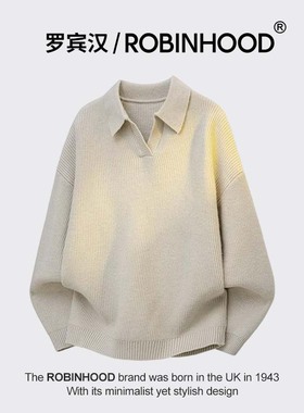 罗宾汉/ROBINHOOD高级感翻领毛衣男士冬季新款宽松休闲POLO衫长袖