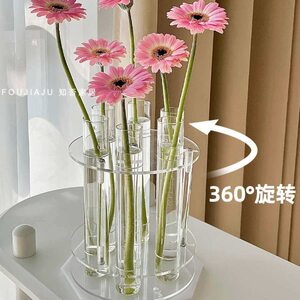 知否家居玻璃试管花瓶可旋转水培插花瓶透明客厅桌面摆件网红